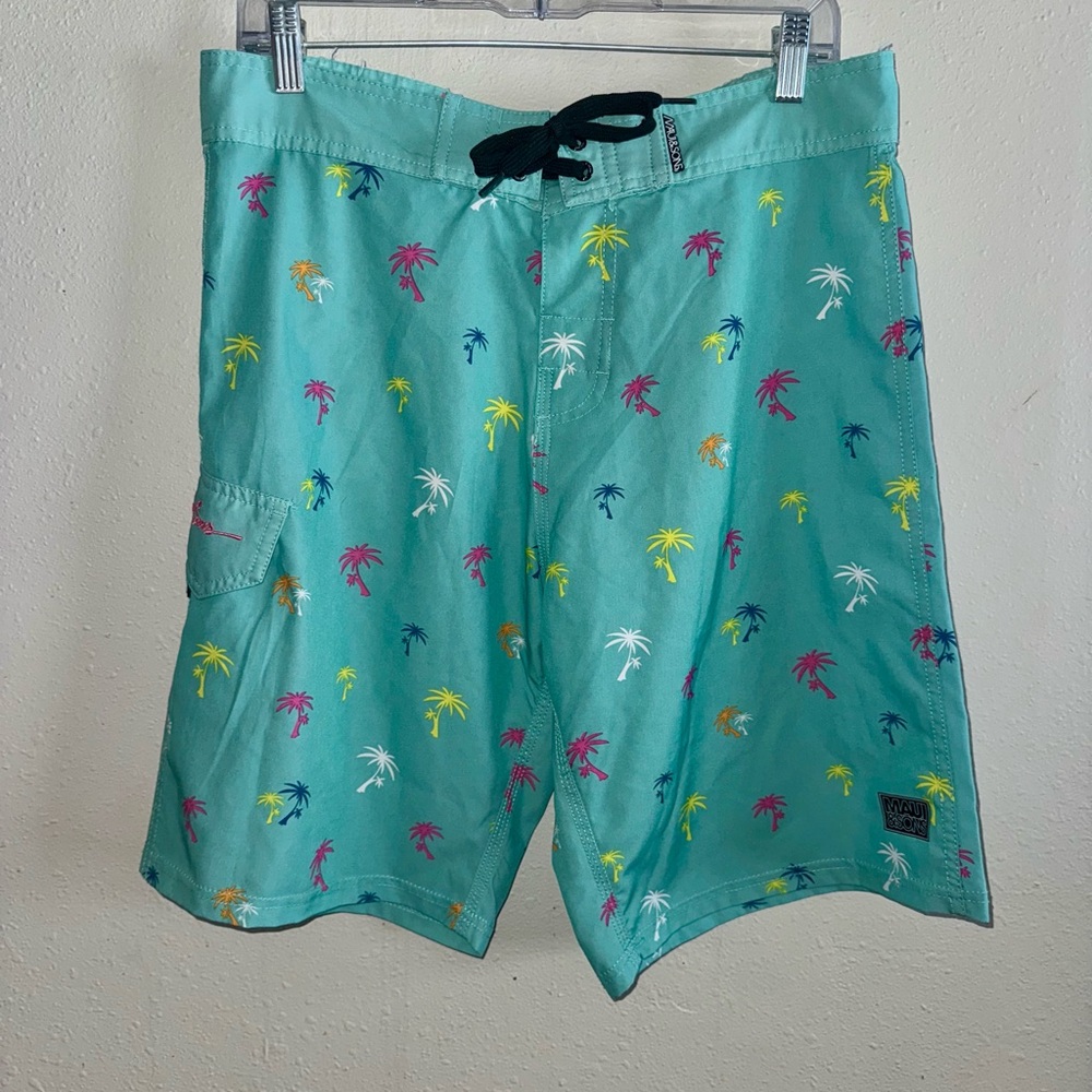 Maui and Sons Teal Palm Print Board Shorts